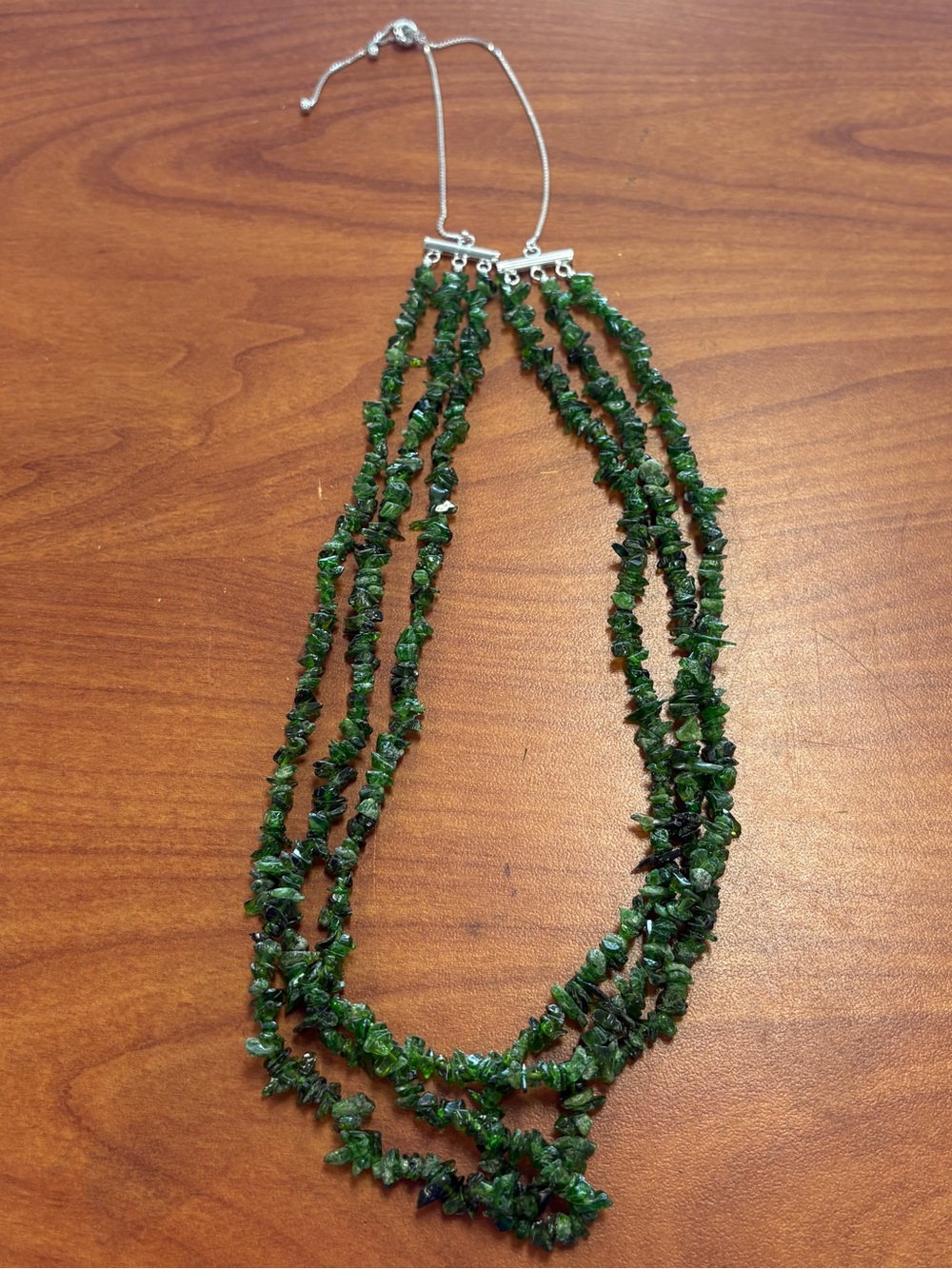 925 PZO Sterling Silver Green Beaded Slide Necklace
